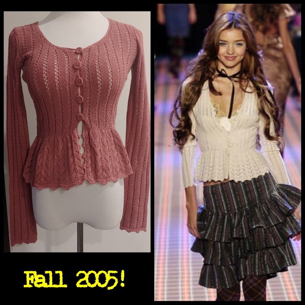 Betsey Johnson Rose Pink  Cardigan Fall 2005 Vintage y2k Small